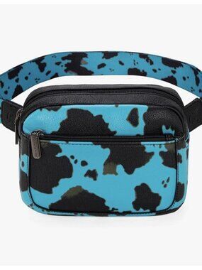 Montana West Blue Cow Print Fanny Pack Belt Bag Western Crossbody NWT Waterproof